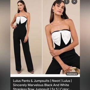 Lulus black jumpsuit with white bow